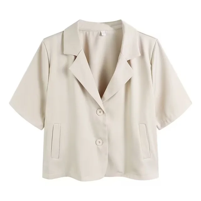 Suit Collar Short Sleeve Shirt Coat Women's Short Top Apricot - Shop at LoveMi