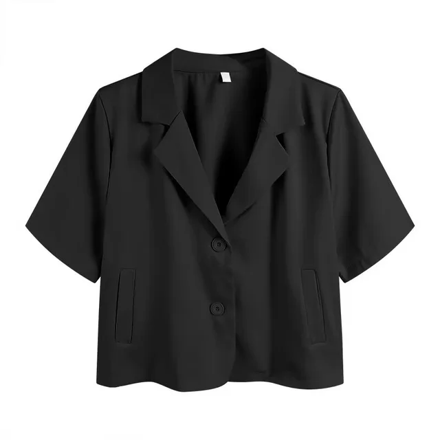Suit Collar Short Sleeve Shirt Coat Women's Short Top Black - Shop at LoveMi