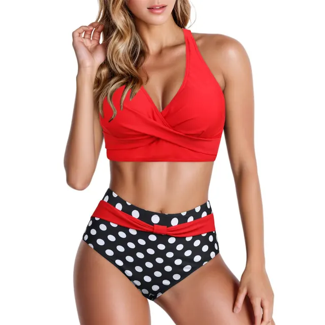 Split Printing Multicolor Twist Bag High Waist Beach Swimsuit Figure 8 - Shop at LoveMi