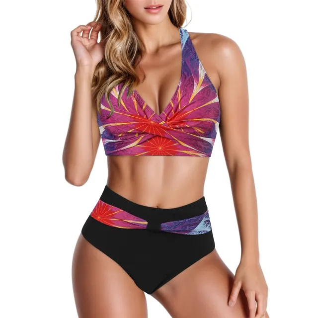 Split Printing Multicolor Twist Bag High Waist Beach Swimsuit Figure 9 - Shop at LoveMi