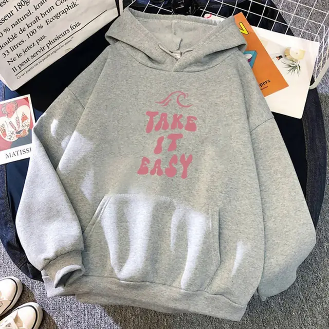 Take It Easy Letter Print Sweatshirt Gray - Shop at LoveMi