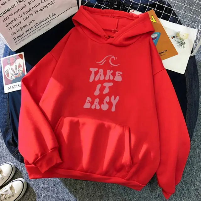 Take It Easy Letter Print Sweatshirt Red - Shop at LoveMi