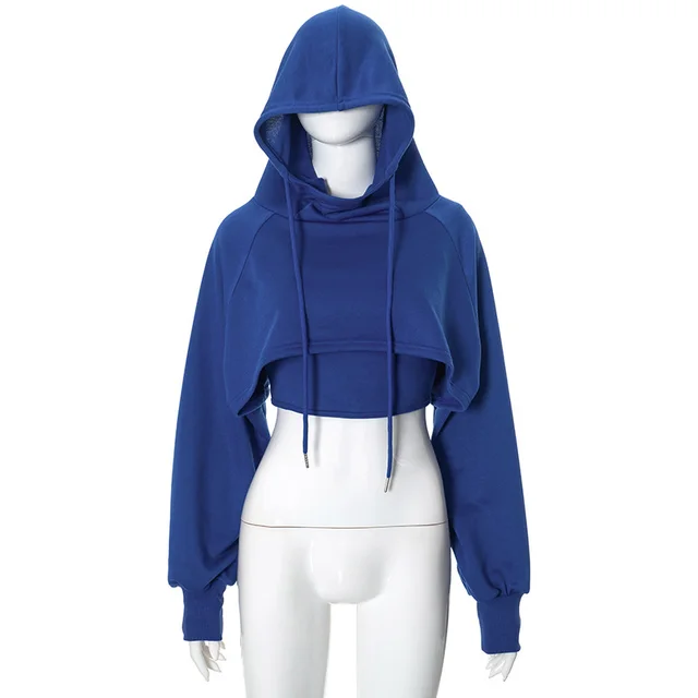 Women's Thick Drawstring Solid Color Drawstring Hoodie Blue - Shop at LoveMi