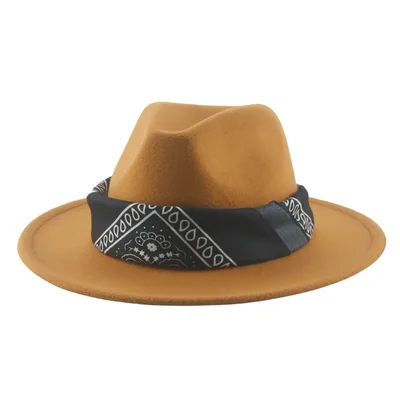 Paisley Ribbon Wide Brim Woolen Top Hat Felt Cowboy Hat 19Color M 56To58Cm - Shop at LoveMi