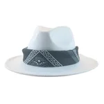 Paisley Ribbon Wide Brim Woolen Top Hat Felt Cowboy Hat - 1Color-M 56To58Cm - View 1