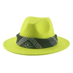 Paisley Ribbon Wide Brim Woolen Top Hat Felt Cowboy Hat - 21Color-M 56To58Cm - View 1