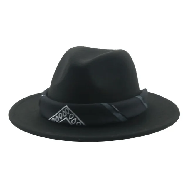 Paisley Ribbon Wide Brim Woolen Top Hat Felt Cowboy Hat Black - Shop at LoveMi
