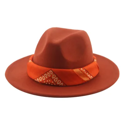 Paisley Ribbon Wide Brim Woolen Top Hat Felt Cowboy Hat Caramel M 56To58Cm - Shop at LoveMi