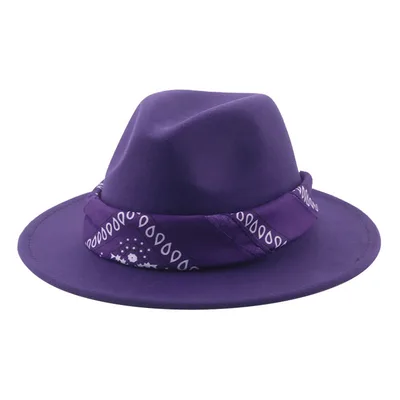 Paisley Ribbon Wide Brim Woolen Top Hat Felt Cowboy Hat Purple - Shop at LoveMi