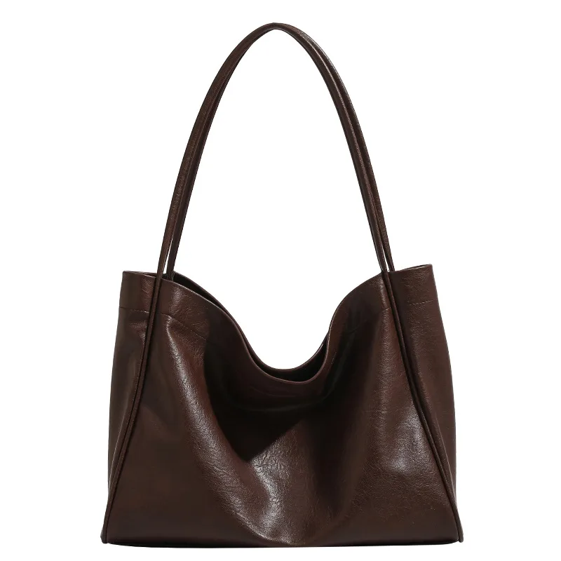 Casual Soft Leather Women's Retro Style Commuter Shopping Shoulder Bag Coffee - Shop at LoveMi