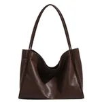 Casual Soft Leather Women's Retro Style Commuter Shopping Shoulder Bag - Coffee