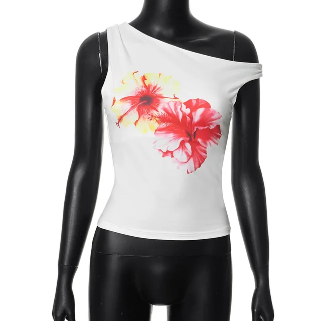 Flower Print Short sleeved T shirt White - Shop at LoveMi