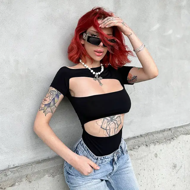 Hollow out Slim fit Short sleeved Design Jumpsuit For Women Black - Shop at LoveMi