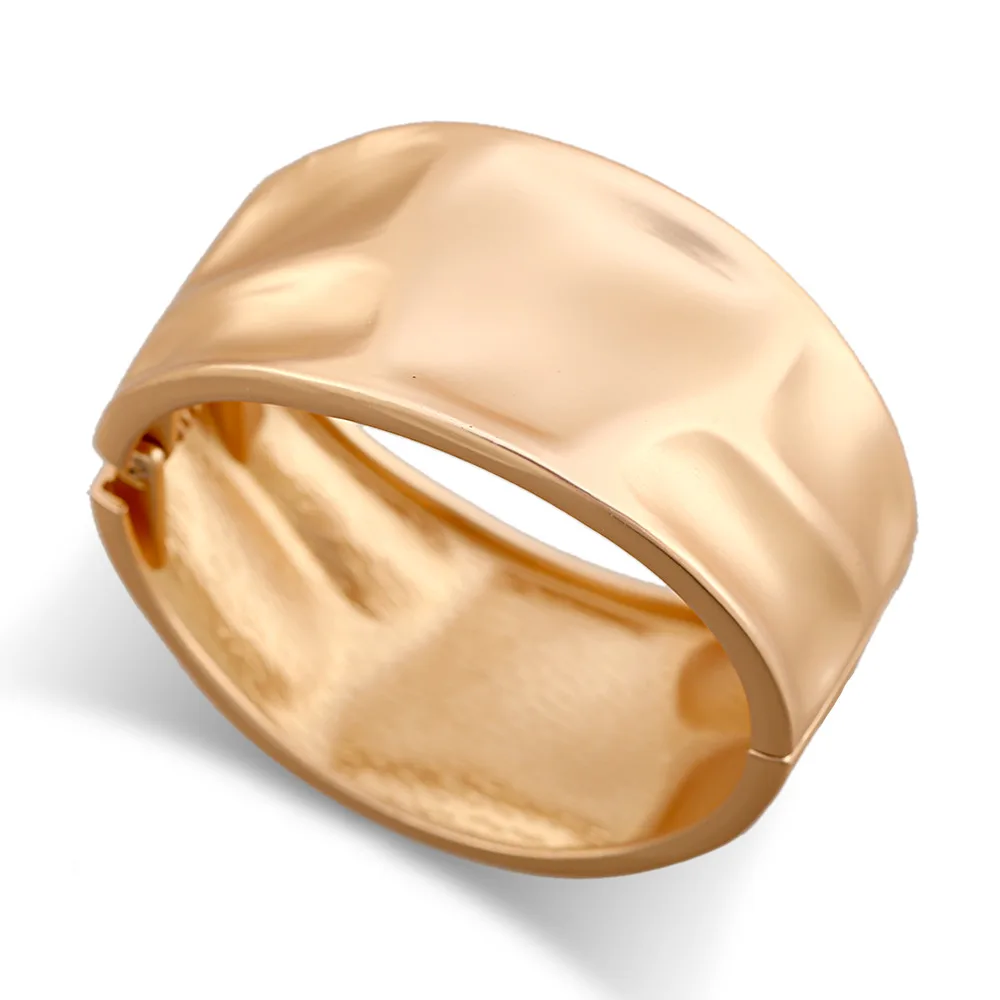 European And American In Cold Style Personality Concave-convex Metal Texture Alloy Open-ended Bracelet - Brushed Gold