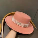Wool-like Flat-top Cap Vintage Top Hat - Orange Pink