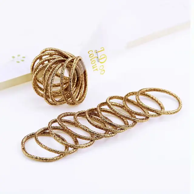 10 pack High Elastic Shiny Children's Thumb Rubber Band Gold Leaf Hair Band Accessories Champagne - Shop at LoveMi