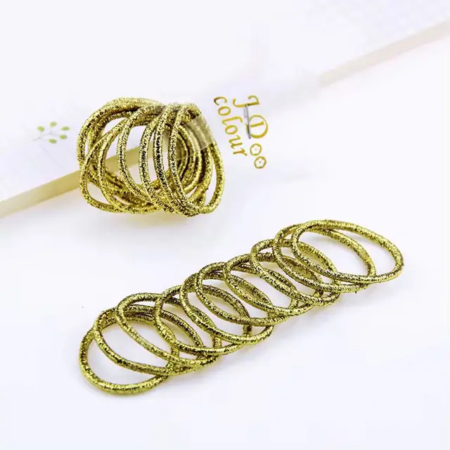 10 pack High Elastic Shiny Children's Thumb Rubber Band Gold Leaf Hair Band Accessories Yellow - Shop at LoveMi