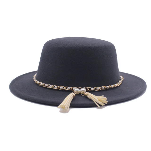 Fashion Flat Brim Top Hat Women Flat Top Woolen Hat Dark Gray - Shop at LoveMi