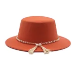 Fashion Flat Brim Top Hat Women Flat Top Woolen Hat - Orange