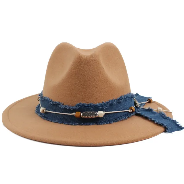 Women's Denim Blue Cloth Scarf Hat Woolen Hat Camel - Shop at LoveMi
