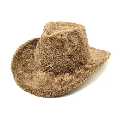 Faux Rabbit Fur Western Cowboy Hat Female Woolen Hat Brown - Shop at LoveMi