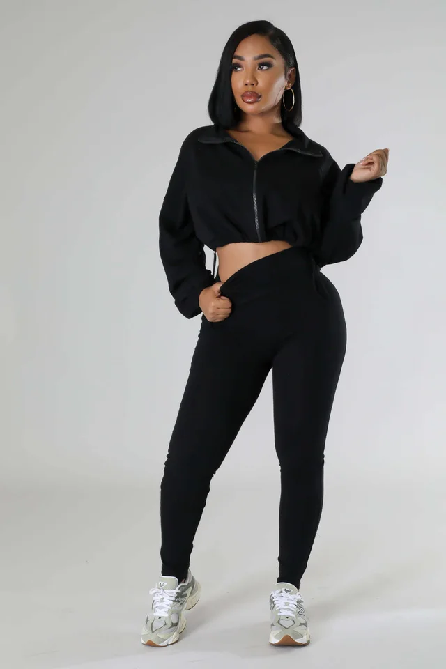 Women's Fashion Hooded Loose Long Sleeves Top Two piece Suit Black - Shop at LoveMi
