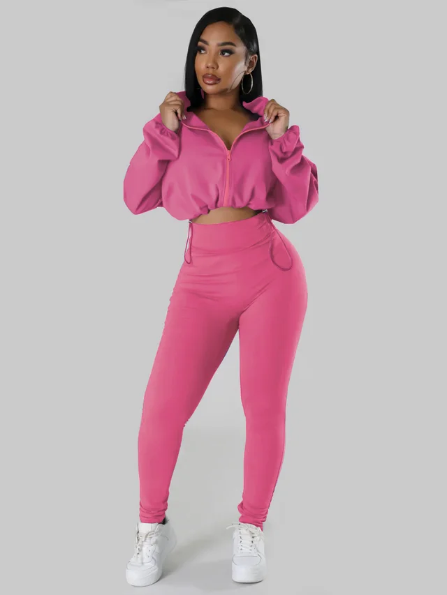 Women's Fashion Hooded Loose Long Sleeves Top Two piece Suit Rose Red - Shop at LoveMi