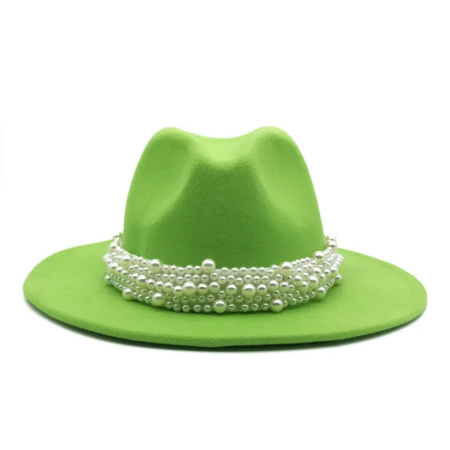 Handmade Pearl Top Hat Big Brim Fur Felt Hat Fruit Green - Shop at LoveMi
