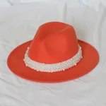 Handmade Pearl Top Hat Big Brim Fur Felt Hat - Orange