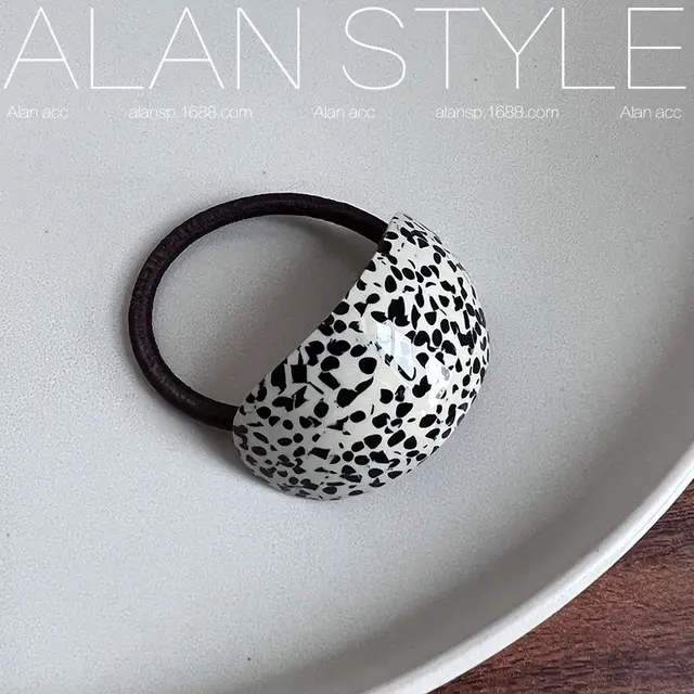 Oval Acetate Hair Band Ins Online Influencer Fashion Hair Rope Rubber Band Ponytail Bun Temperament Head Rope Top Cuft Black And White Spots Style - Shop at LoveMi