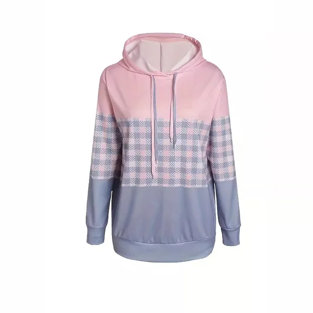 Women's Color Matching Top Casual Straight leg Hooded Sweater Pink - Shop at LoveMi