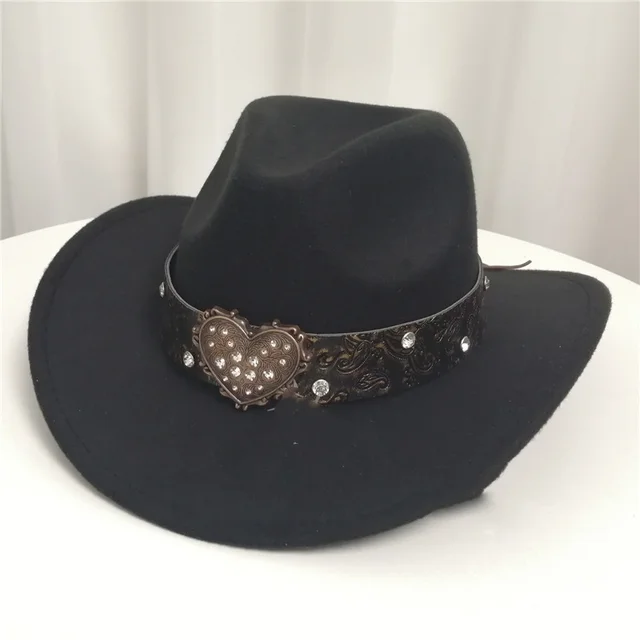 Women's Western Cowboy Hat Love Decorative Chain Top Hat Black - Shop at LoveMi