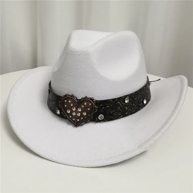 Women's Western Cowboy Hat Love Decorative Chain Top Hat White - Shop at LoveMi