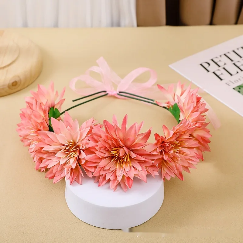 Children's Garland Headdress Adult Super Fairy Flowers Mori Girl Princess Head mounted Performance Hair Accessories Orange - Shop at LoveMi