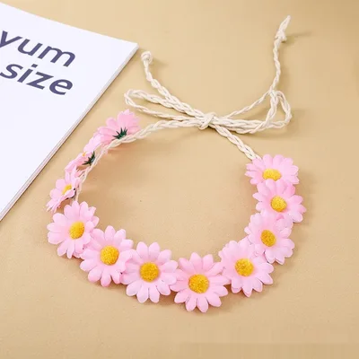 11 Simulation Small Sunflower Bohemian Vacation Seaside Braid Hair Band For Women Pink - Shop at LoveMi