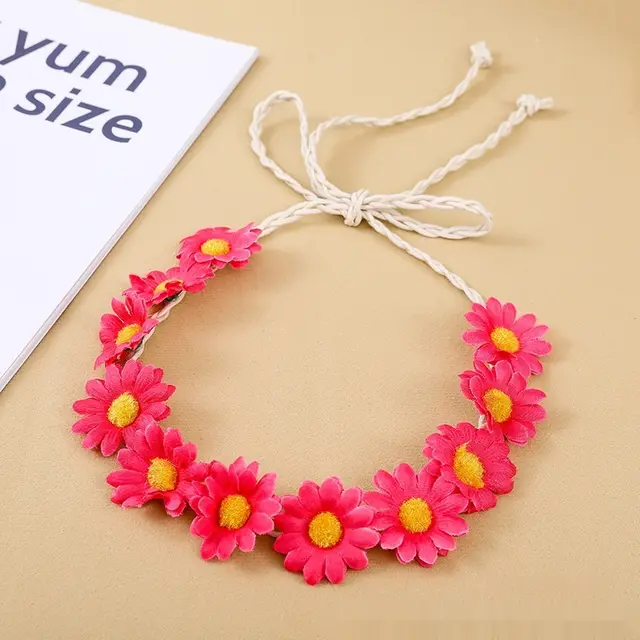 11 Simulation Small Sunflower Bohemian Vacation Seaside Braid Hair Band For Women Rose Red - Shop at LoveMi