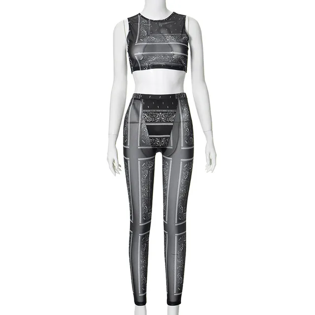 See through Sleeveless Vest Hip Lift Leggings Suit Black - Shop at LoveMi