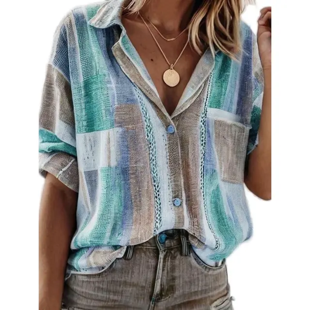 Women's Autumn New Polo Collar Long sleeved Cardigan Single breasted Loose Leisure All matching Blue - Shop at LoveMi