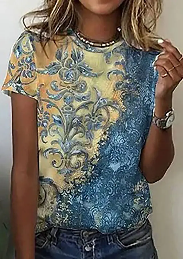 Round Neck Women's Short sleeved T shirt Loose Casual Smyltxa05Sm380 - Shop at LoveMi