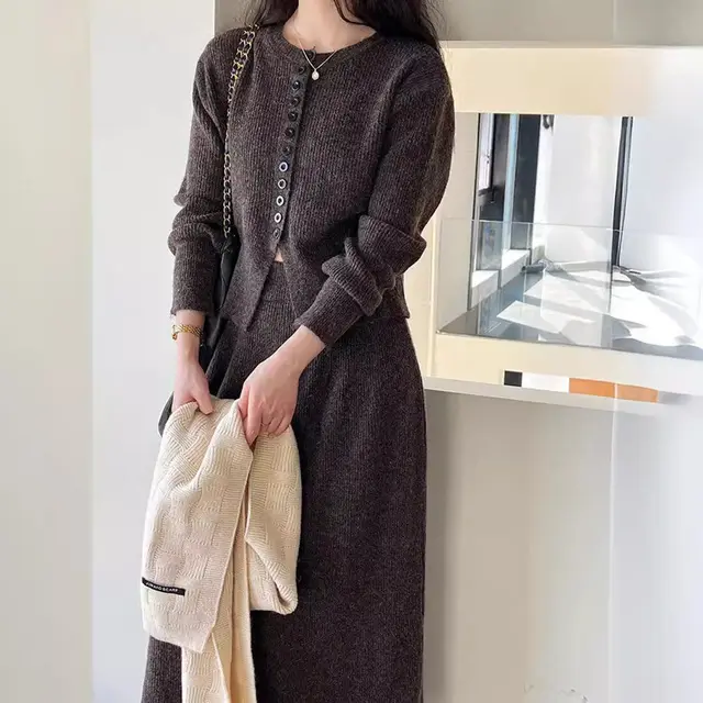 Short Sweater Set Women's High Waist Brown - Shop at LoveMi