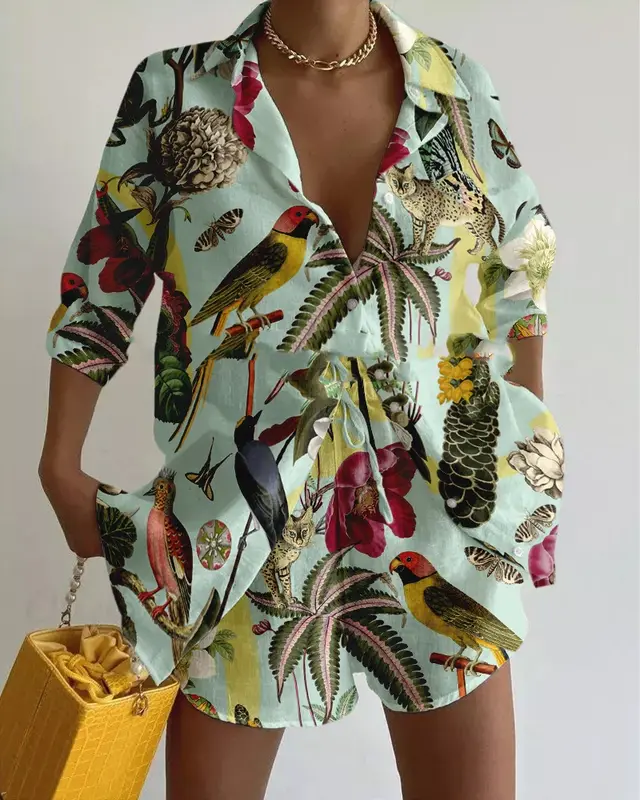 Summer Vacation Printing Suit Casual 2 piece Set Parrot - Shop at LoveMi