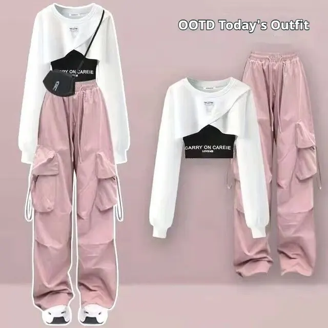 Autumn Suit Women's Wide leg Pants Three piece Sling Sweater Loose Three Piece Set 5Style - Shop at LoveMi
