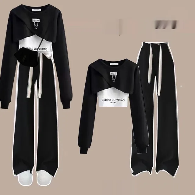 Autumn Suit Women's Wide leg Pants Three piece Sling Sweater Loose Three Piece Set 7Style - Shop at LoveMi