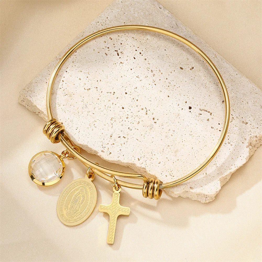 Cross Bangle Jewelry European And American Simple Golden Cb00943 - Shop at LoveMi