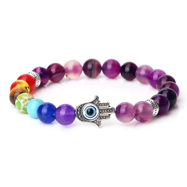 Spacer Bergamot Alloy Spacer Evil Eyes Elastic Bracelet Colorful Stone Bead Purple Stripe Agate - Shop at LoveMi