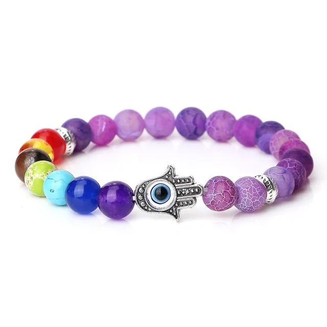 Spacer Bergamot Alloy Spacer Evil Eyes Elastic Bracelet Colorful Stone Bead Purple Weathering - Shop at LoveMi