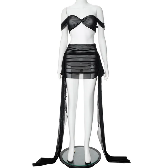 Sexy Double layer Tube Top Ribbon Top And Skirt Black - Shop at LoveMi