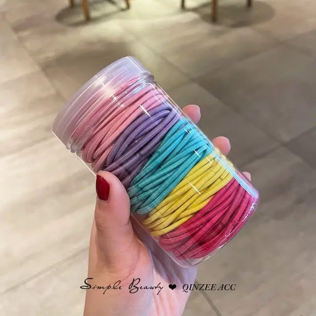 Sales Korean Candy Small Rubber Band High Elastic Leather Case Basic Hair Ring Rubber Band Simple Tie up Hair Head Rope Candy Color - Shop at LoveMi