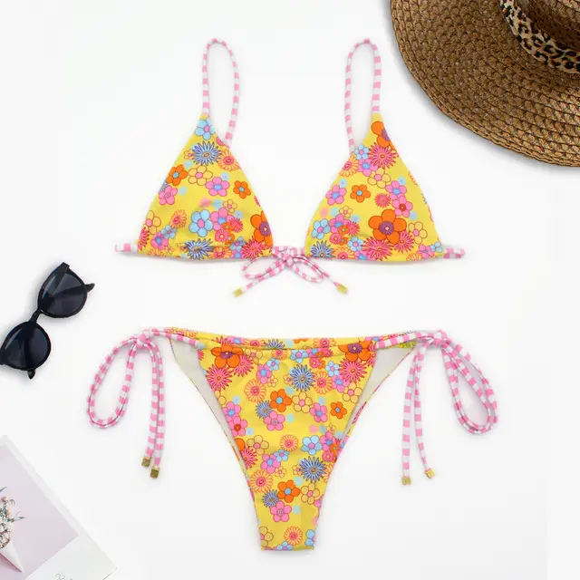 Women's Split Beach Swimsuit Small Floral Bikini Picture Color - Shop at LoveMi