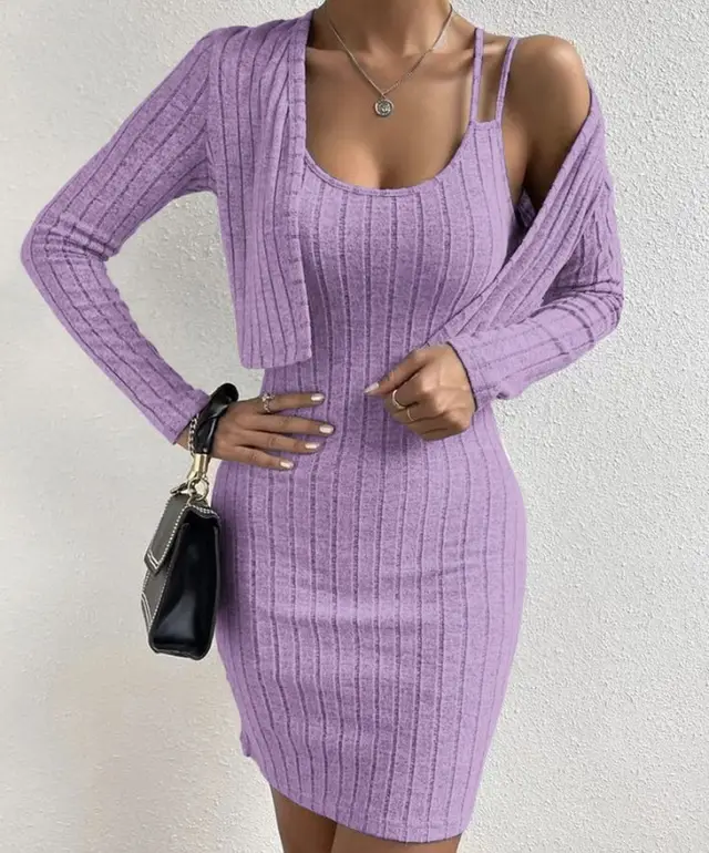 Can Be Worn Alone Sexy Shoulder Strap Tight Skirt Coat Violet - Shop at LoveMi